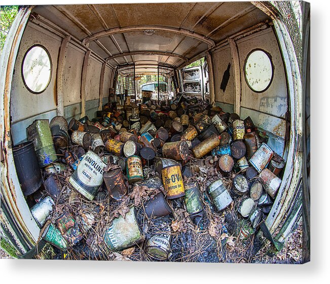 Oil Acrylic Print featuring the photograph Cans in the Van I by Shirley Radabaugh