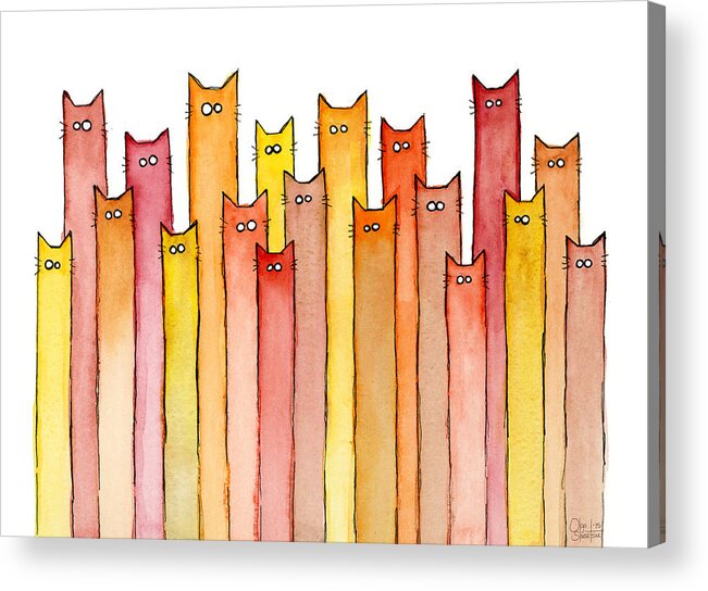 Watercolor Acrylic Print featuring the painting Cats Autumn Colors by Olga Shvartsur