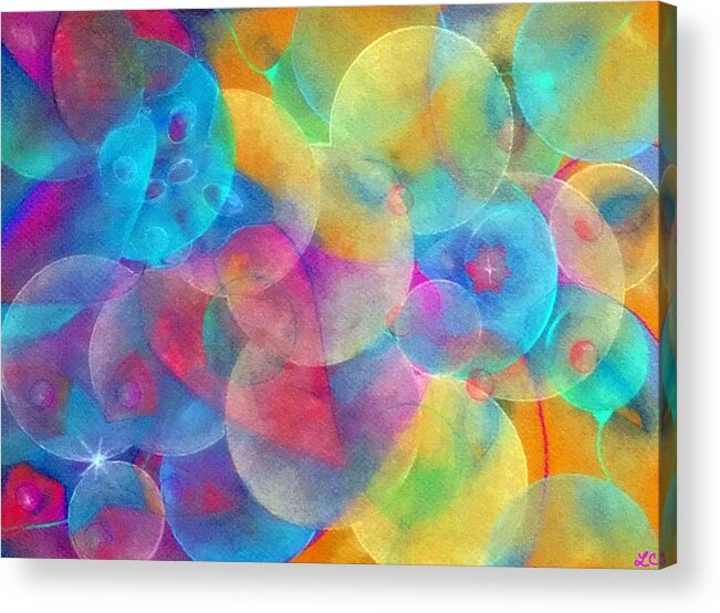 Colorful Circles Abstract Acrylic Print featuring the pastel Cellular Expansion-Colorful Circles by Laurie's Intuitive