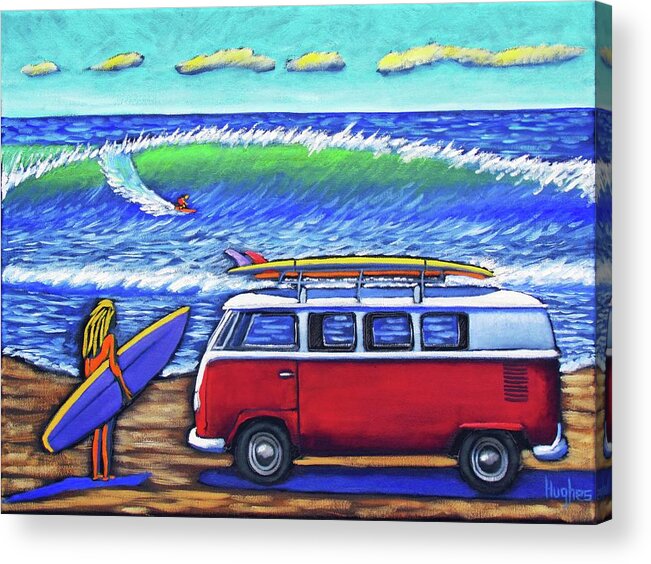 Surf Acrylic Print featuring the painting Checking Out the Waves by Kevin Hughes