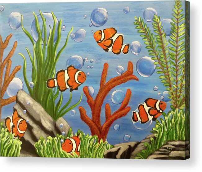 Clownfish Acrylic Print featuring the painting Clowning around by Teresa Wing