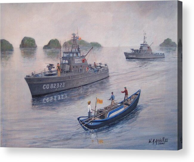 Marine Art Acrylic Print featuring the painting Coast Guard Cutters PT Hudson and PT Grace in Vietnam by William Ravell