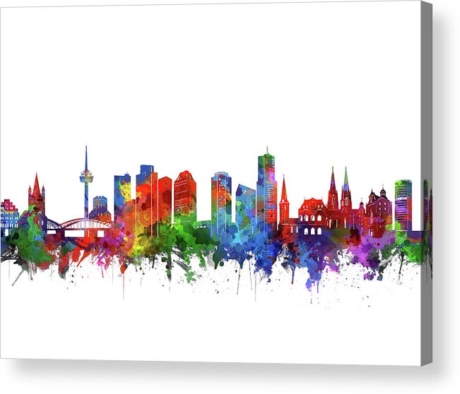 Cologne Acrylic Print featuring the digital art Cologne City Skyline Watercolor 2 by Bekim M
