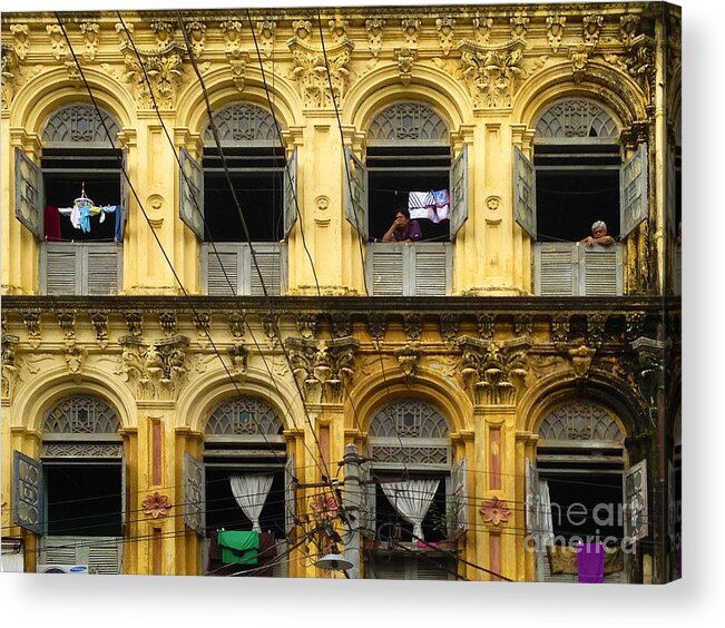Colonial Facade Acrylic Print featuring the photograph Colonial Facade Bo Soon Pat Street 8th Ward Central Yangon Burma by PIXELS XPOSED Ralph A Ledergerber Photography