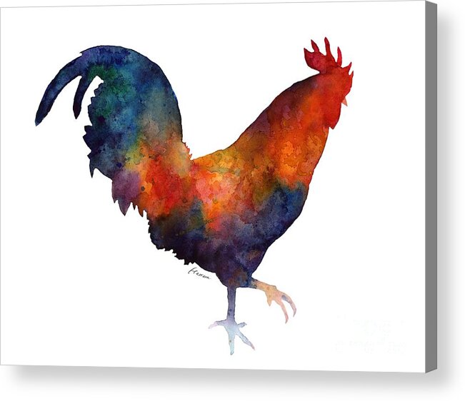Rooster Acrylic Print featuring the painting Colorful Rooster by Hailey E Herrera
