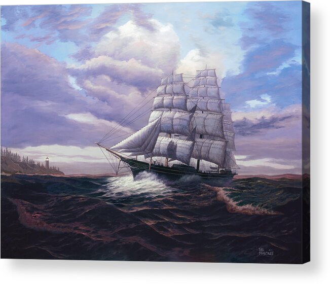 Clipper Ship Acrylic Print featuring the painting Coming Through The Storm by Del Malonee
