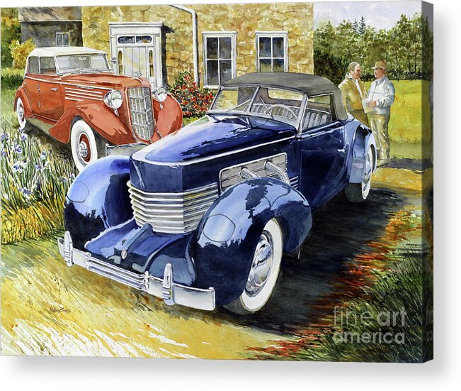 Two Special Classic's In Front Of Old Home. Two Guys That Have A Lot To Brag About. Acrylic Print featuring the painting Cord by William Band