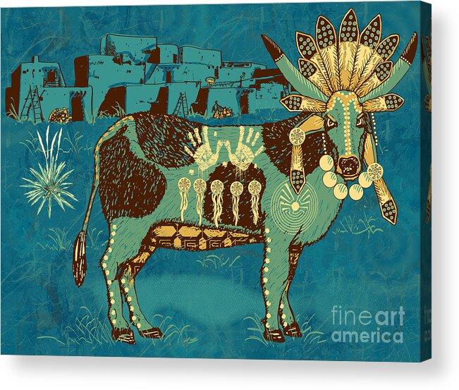 Native Acrylic Print featuring the digital art Cowchina by Laura Brightwood