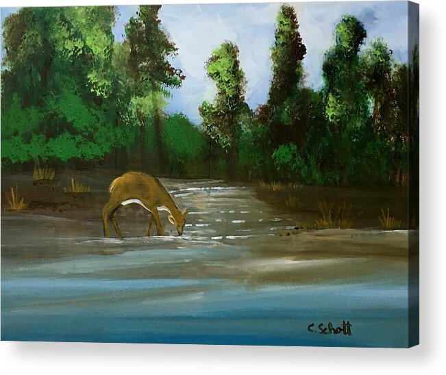Woods Acrylic Print featuring the painting Creekside Drink by Christina Schott