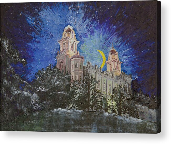 Manti Temple Acrylic Print featuring the painting Crescent Moon by Nila Jane Autry