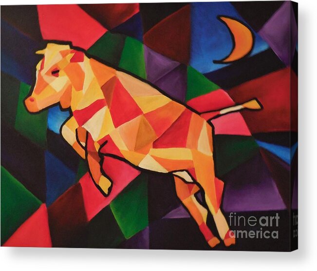 Cow Acrylic Print featuring the painting Cubism Cow by Cami Lee