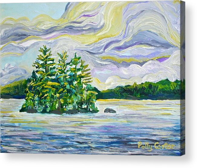 Landscape Acrylic Print featuring the painting Cumulous Clouds Over Cherry Island by Polly Castor