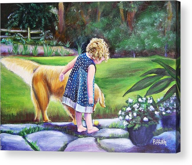 Little Girl Acrylic Print featuring the painting Dana and friend by Patricia Piffath