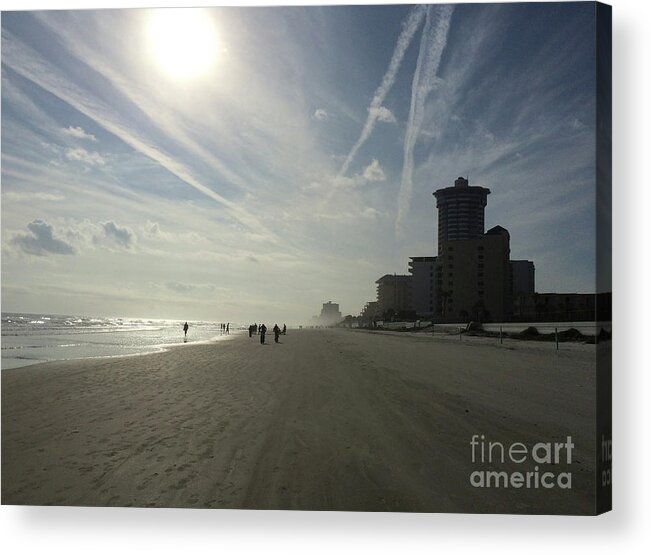 Early Morning Walking The Beach In Daytona Acrylic Print featuring the photograph Daytona Beach Early by Audrey Peaty