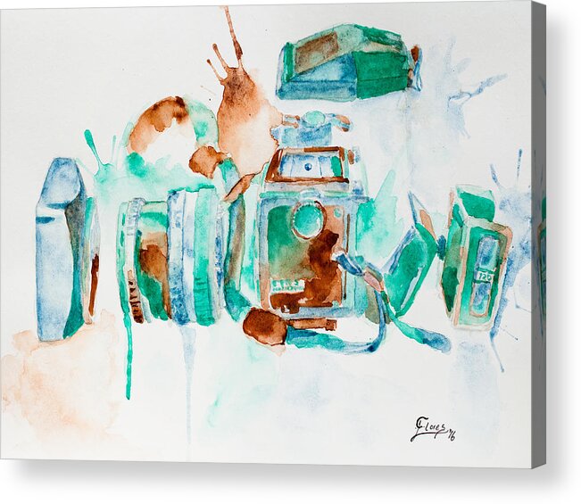 Vintage Acrylic Print featuring the painting Deconstructed Camera by Carlos Flores