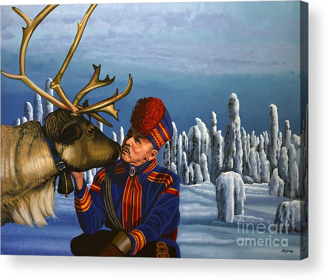 Finland Acrylic Print featuring the painting Deer Friends Of Finland by Paul Meijering