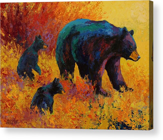 Bear Acrylic Print featuring the painting Double Trouble - Black Bear Family by Marion Rose