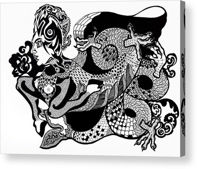 Fantasy Acrylic Print featuring the drawing Dragon Lady by Yelena Tylkina