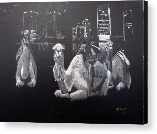 Dubai Acrylic Print featuring the painting Dubai Camels by Richard Le Page