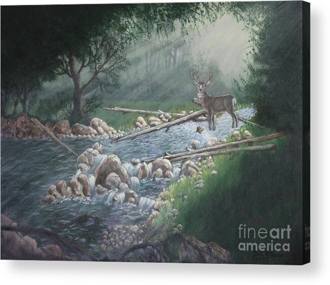 Deer Acrylic Print featuring the painting Early Morning Spectacle by Bob Williams