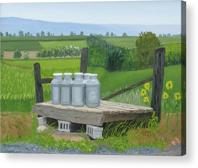 Milk Cans Acrylic Print featuring the painting East Back Mountain Road by Barb Pennypacker