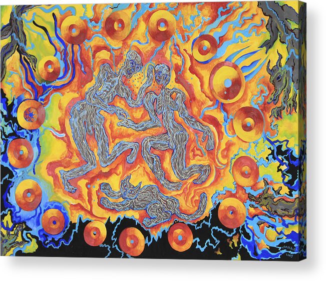 Human Couple Acrylic Print featuring the painting Electric Beings by Shoshanah Dubiner