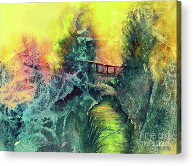 Bridge Acrylic Print featuring the painting Enchanted Bridge by Allison Ashton
