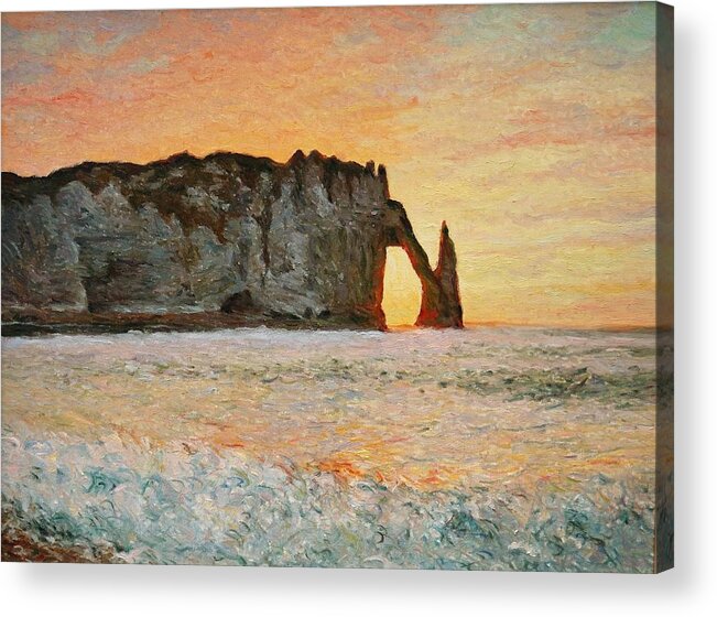 Europe Acrylic Print featuring the painting Etretat, Sunset by Pierre Dijk