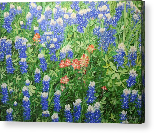 Bluebonnets Acrylic Print featuring the painting Field of Blue by Mike Ivey