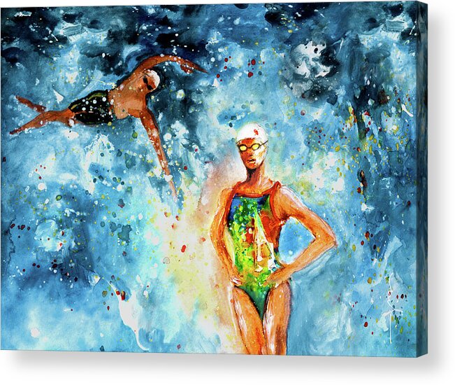 Sports Acrylic Print featuring the painting Fighting Back by Miki De Goodaboom