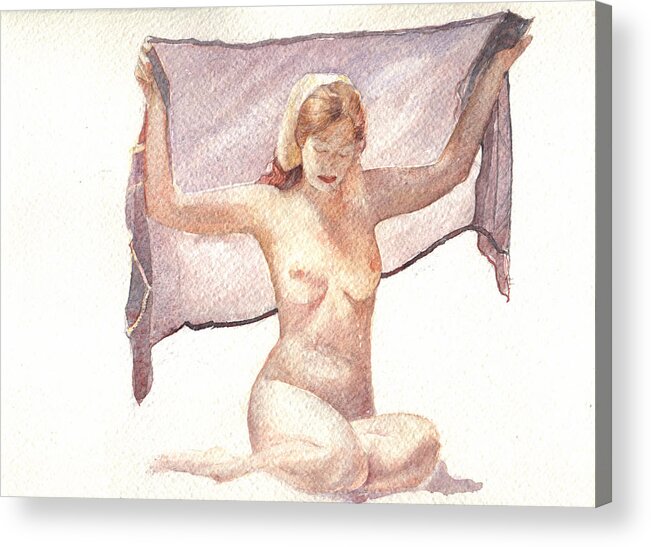 Erotic Acrylic Print featuring the painting Figure with Veil by David Ladmore