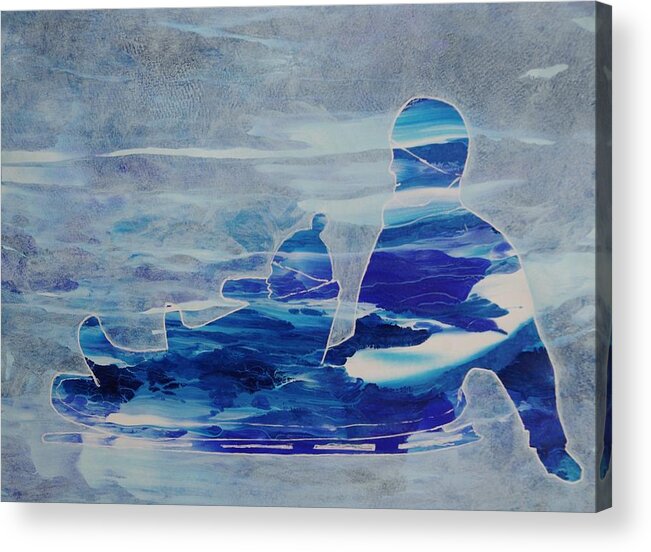 Silhouette Acrylic Print featuring the painting First Sled Ride by Lori Kingston