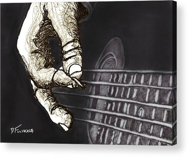 Guitar Hand1 Acrylic Print featuring the digital art Flat Pickin' by David Fossaceca