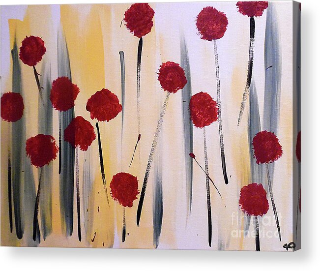 Abstract Red Flowers Acrylic Print featuring the painting Floral Fireworks by Jilian Cramb - AMothersFineArt