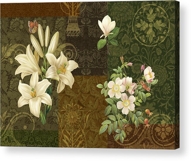Flowers Acrylic Print featuring the painting Flower Patchwork 2 by JQ Licensing