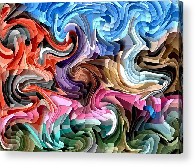 Abstract Acrylic Print featuring the mixed media Fluidity- Colorful Abstract Mosaic by Shelli Fitzpatrick