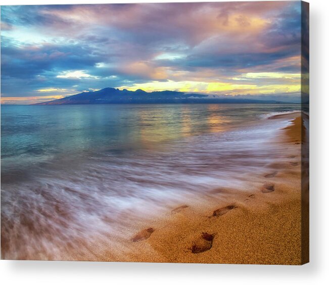 Beach Acrylic Print featuring the photograph Footprints in the Sand on Ka'anapali Beach by Christopher Johnson