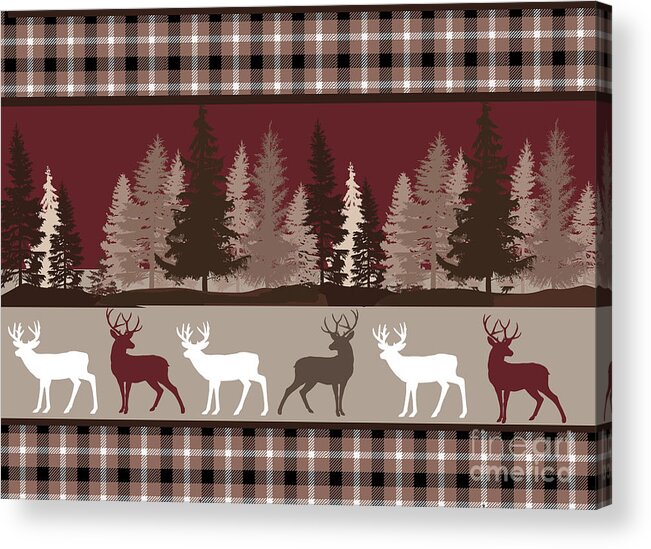 Deer Acrylic Print featuring the painting Forest Deer Lodge Plaid by Mindy Sommers