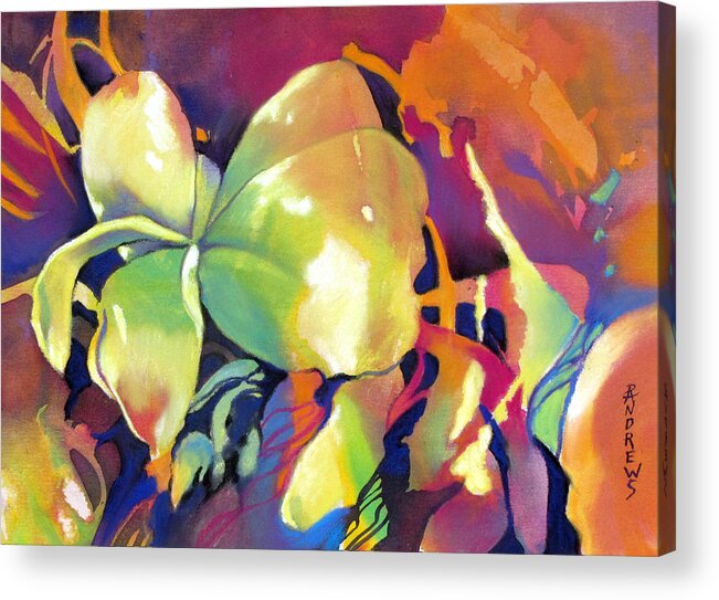 Abstract Acrylic Print featuring the painting Frangipani Fantasy by Rae Andrews
