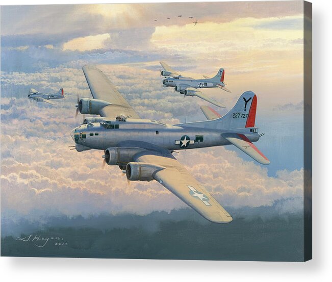 B-17 Bomber Acrylic Print featuring the painting From Bad to Worse by Steven Heyen