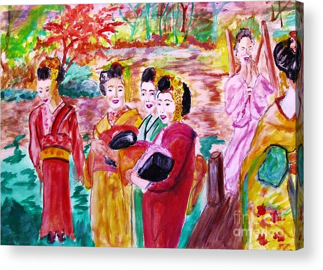Geisha Acrylic Print featuring the painting Geisha Girl Friends by Stanley Morganstein