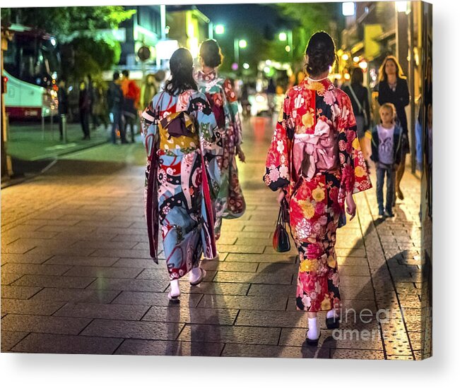 Japan Acrylic Print featuring the photograph Geishas in a rush by Pravine Chester