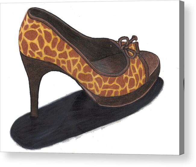 Shoe Acrylic Print featuring the drawing Giraffe Heels by Jean Haynes