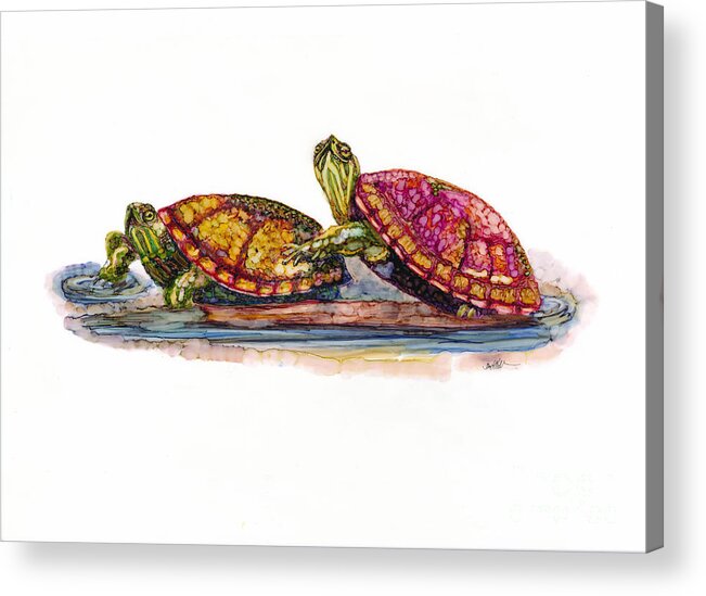 Woolyfrogarts Acrylic Print featuring the photograph Spring Turtles by Jan Killian