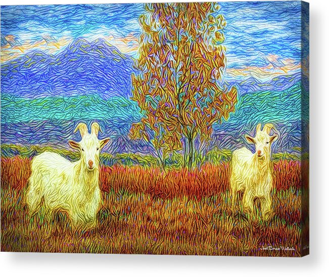 Joelbrucewallach Acrylic Print featuring the digital art Grassy Meadow Goats by Joel Bruce Wallach