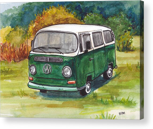 Vw Acrylic Print featuring the painting Green VW Bus by Clara Sue Beym