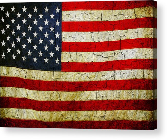 Aged Acrylic Print featuring the digital art Grunge American flag by Steve Ball