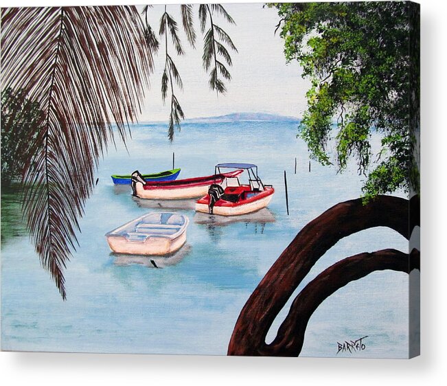Guanica Acrylic Print featuring the painting Guanica Bay by Gloria E Barreto-Rodriguez