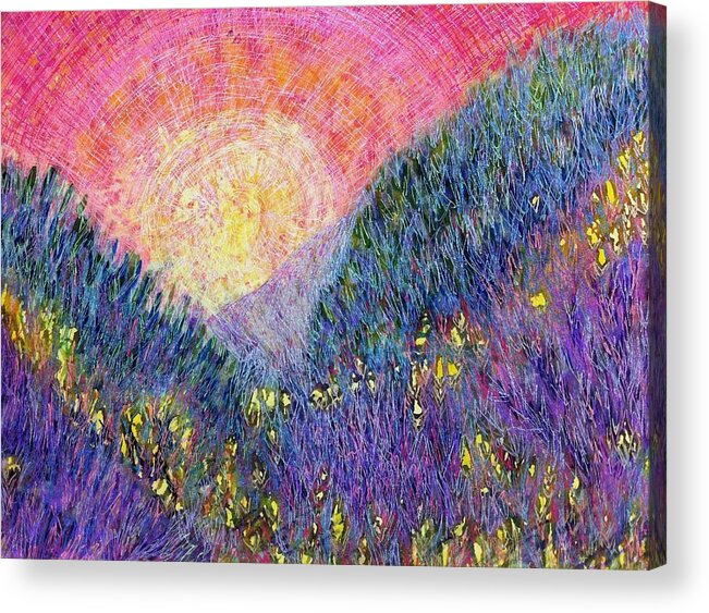  Acrylic Print featuring the mixed media Hills of Purple Heather by Polly Castor
