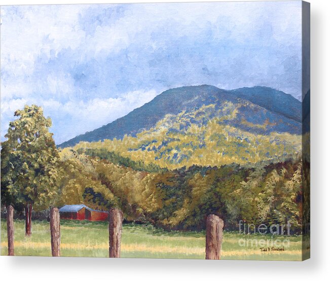 Landscape Acrylic Print featuring the painting Horse Barn at Cades Cove by Todd Blanchard